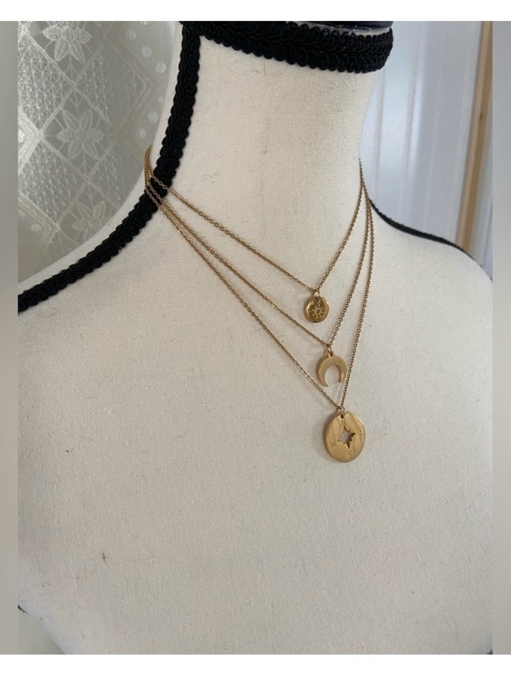 Triple-Layer Gold Celestial Pendant Necklace